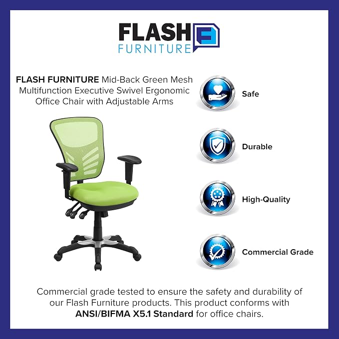 Flash Furniture Mid-Back Green Mesh Multifunction Executive Swivel Ergonomic Office Chair with Adjustable Arms - Image 11