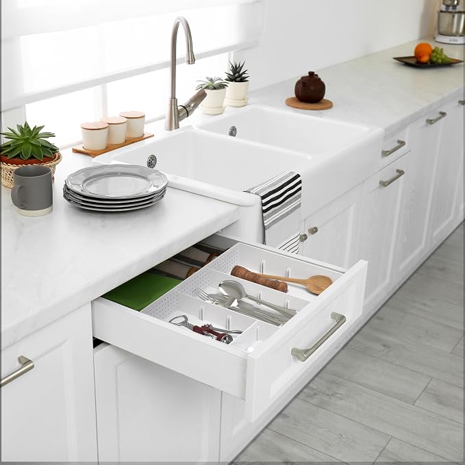Simple Houseware Drawer Organizer Tray, 9 Adjustable Compartments, White | For Office, Makeup, and Craft Drawer or Desktop Storage - Image 5