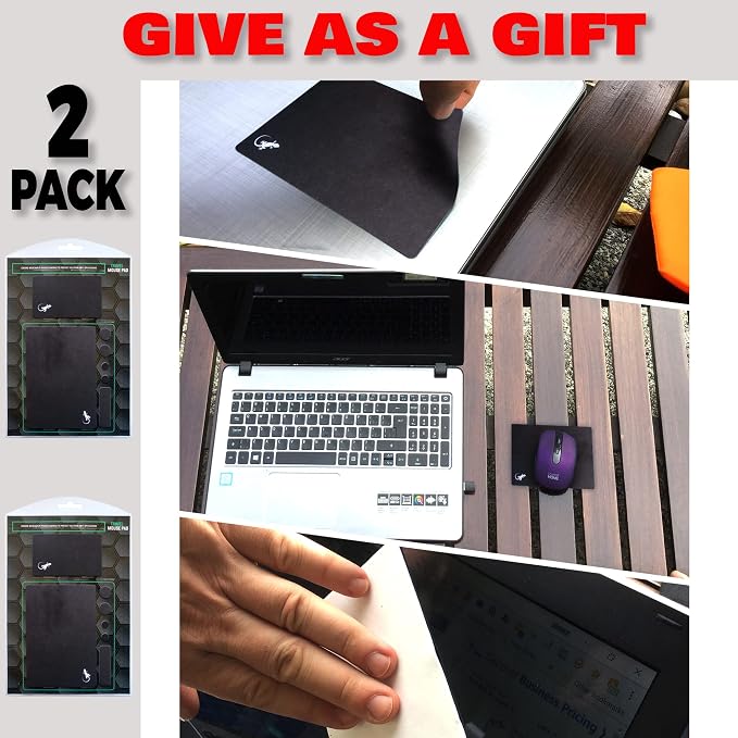 Mouse Pad Adhesive Bottom - Sticks to Any Surface - Portable - Webcam Covers and Screen Cleaner Included (2 x Black) - Image 5