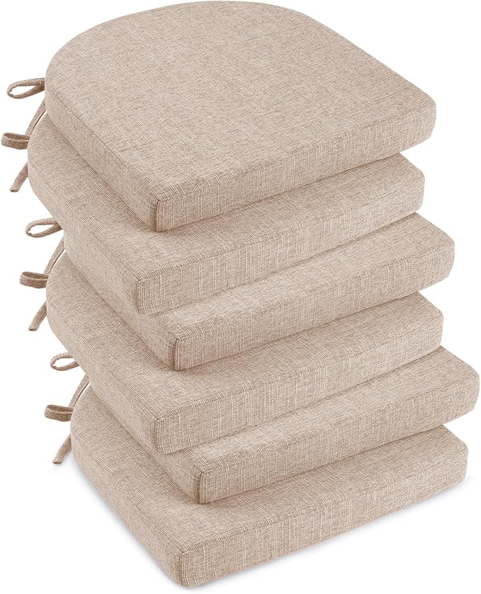 downluxe Indoor Chair Cushions for Dining Chairs,Kitchen Chair Pads with Ties and Non-Slip Backing, 16" x 16" x 2", Oatmeal Beige, 6 Pack by Downluxe