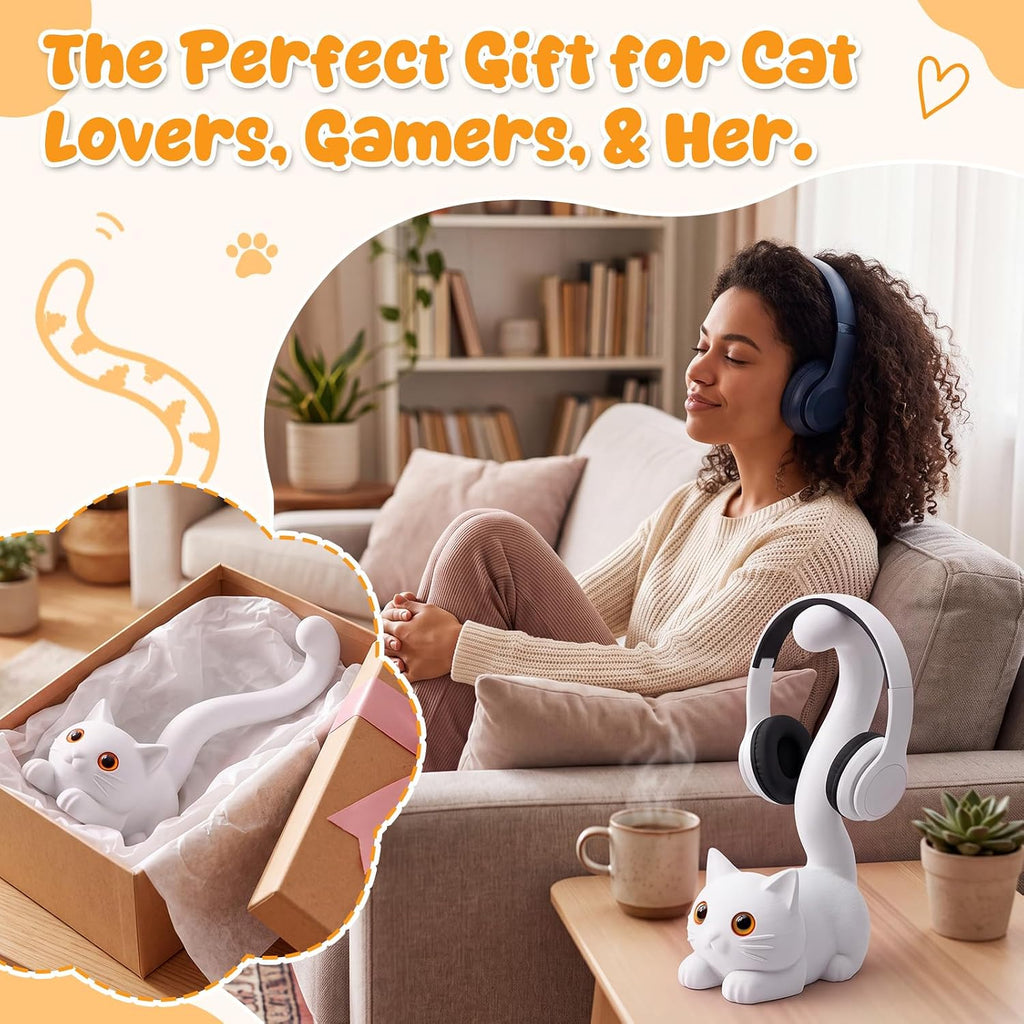 Yalikop 3D Printed Cat Headphone Stand Desktop Headset Holder 9.84''H,White - Image 7