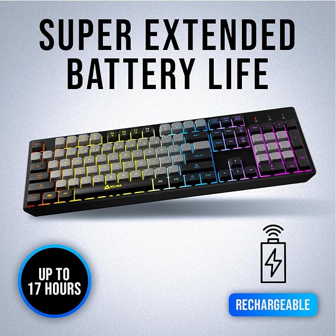 KLIM Chroma Wireless Keyboard – RGB Backlit Gaming, Rechargeable Battery, PC Keyboard, Durable & Water-Resistant, Compatible with PS4, PS5 & Mac - Black - Image 3