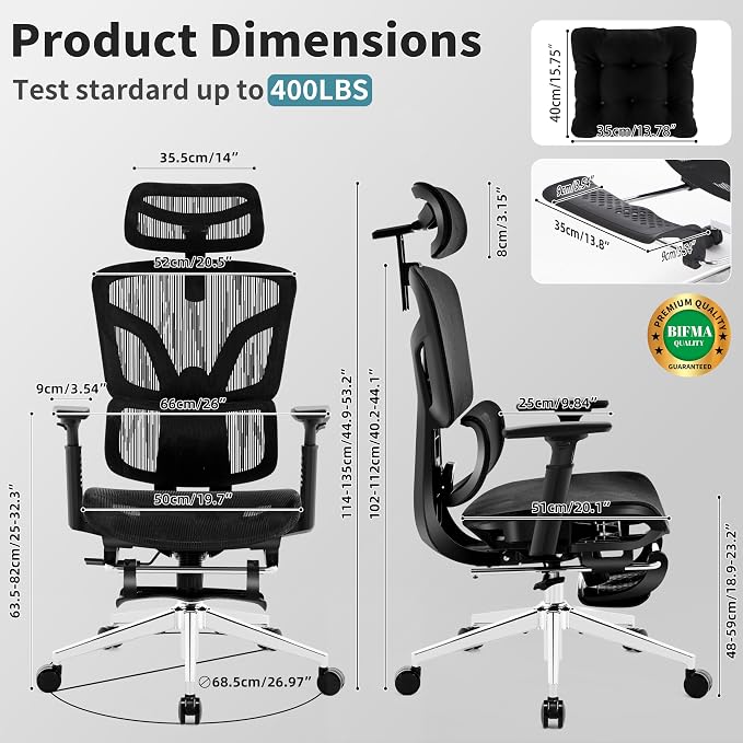 Ergonomic Office Chair with Footrest 4-Level Adjustable Lumbar Suppor | Big and Tall Office Chair t - 155° Tilt Lock and Wide Cushion - 3D Headrest & Armrests, High Back Home Desk Chair - Image 2
