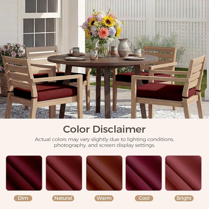 UNIKOME Outdoor Chair Cushions Set of 4, Water Resistant Patio Seat Cushions with Ties for Outdoor Furniture, High-Density Foam, UV & Fade Resistant, Piped Edge – 24" x 24" x 4", Wine Red - Image 7