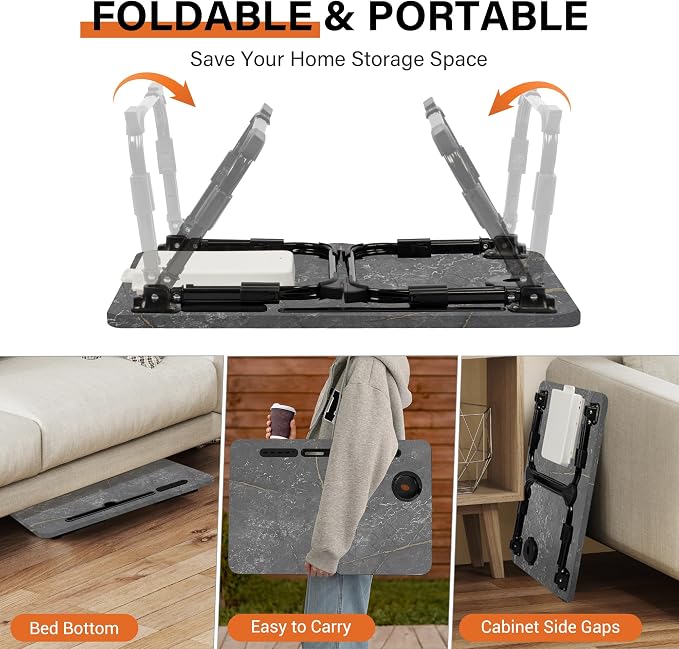 Lap Desk for Bed Adjustable Height with USB Port 23.6" x15.7" Desktop | Storage Drawer, Bookshelf, Fits 17" Laptop, For couch WFH Study, Foldable Non-Slip No Assembly Sturdy Lightweight DeepStone - Image 7