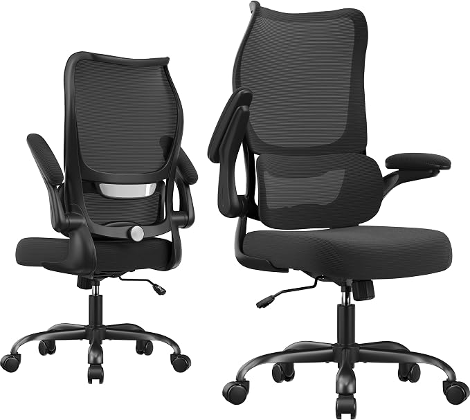 Office Chair Ergonomic Desk Chair - Comfy Mesh High Back Office Chair with Lumbar Support Wheel Home Desk Office Chairs Flip up Armrest Executive Rolling Swivel Task Computer Chair Black Silver by SomeetPro