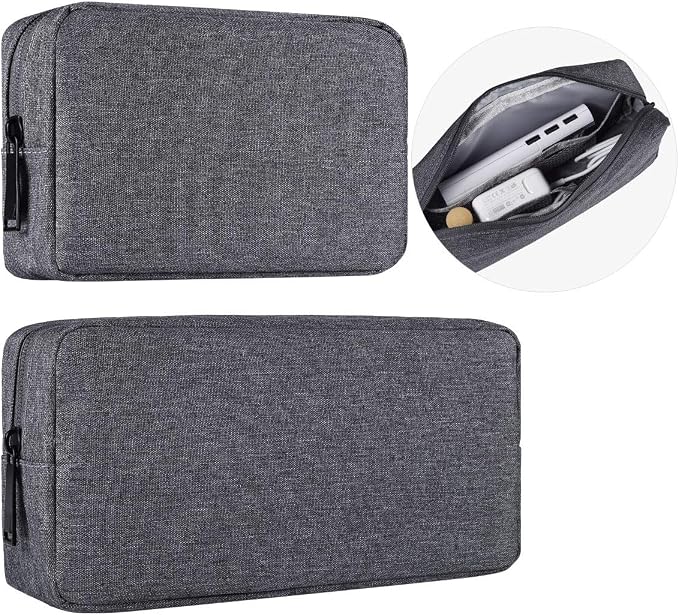 Universal Electronics Accessories Carrying Case, 2PCS Big + Small Portable Storage Pouch, Cosmetic Bag, Cable Organizer Compatible Hard Drive, Mouse, Power Bank, Adapter, Cellphone, Space Gray by imComor