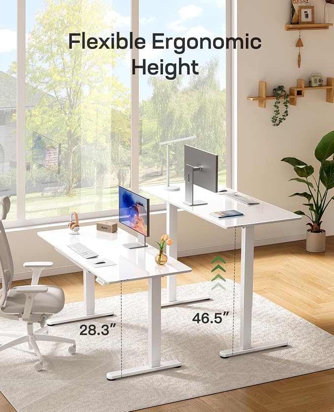 Marsail Glass Electric Standing Desk with Drawer, 40 x 24 Inches Height-Adjustable Desk, One-Piece Tempered Glass Top, Ergonomic Home Office Sit Stand Desk with 4 Preset Heights, White - Image 6