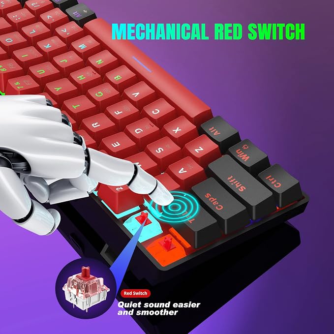 Snpurdiri 60% Wired Mechanical Keyboard (Black-Red, Red Switches) | Mini Gaming Keyboard with 61 Keys for PC, Windows XP, Win 7, Win 10 - Image 4