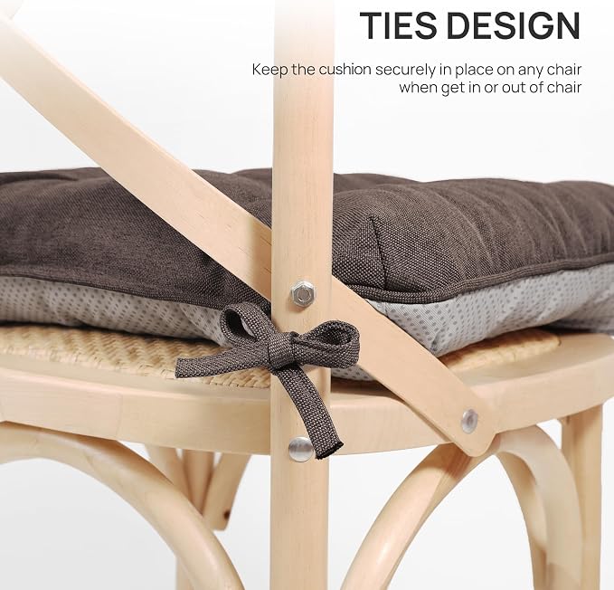 Love's cabin Memory Foam Chair Cushions Set of 4, 19 Inch, Coffee | 19"x19"x3.5", Indoor & Outdoor Chair Seat Pads with Non-slip Bottom and Ties, for Dining, Kitchen, Office and Patio Chair - Image 4
