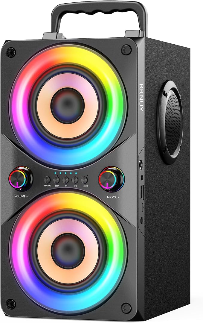 Bluetooth Speaker 100W Portable Big Powerful Deep Bass Loud Sound Wireless Boombox with Subwoofer TWS LED Lights DSP Large Wooden Speakers for Outdoor Home Party by Feelmusicanywhereanytime