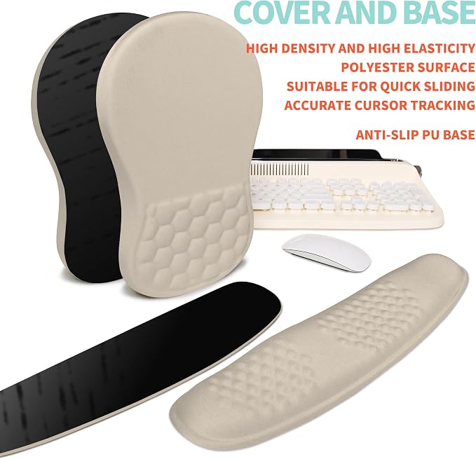 2-in-1 Ergonomic Set, Wave Rise Keyboard Wrist Rest and Massage Bulge Slope Mouse Pad Wrist Support, Cushion Memory Foam Integrated to Relieve Wrist Pain, Apricot - Image 6