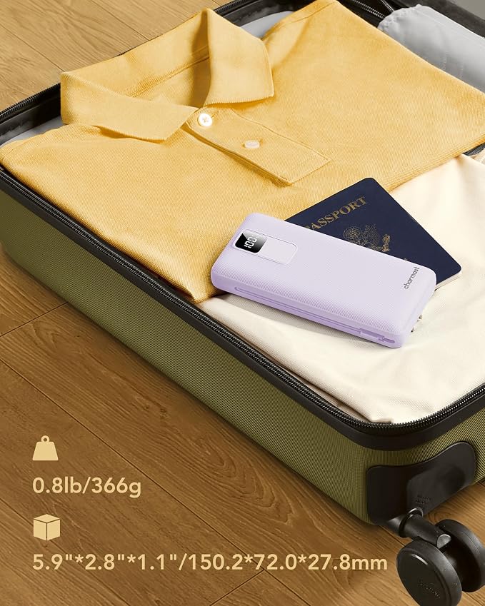 charmast 20000mAh Portable Charger with Built-in Cables and AC Wall Plug | 20W Fast Charging Power Bank, Power 3 Devices at Once, Family Travel Essential Battery Pack for iPhone, Samsung, Android - Image 9