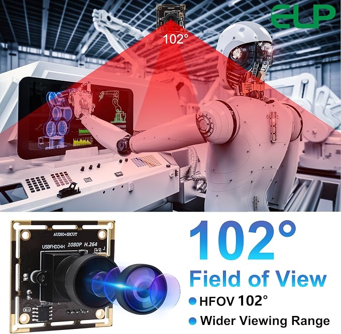 ELP H.264 1080P USB Camera Module with Microphone Wide Angle Fisheye Webcam | 170degree FHD PC Camera for Computer, UVC USB2.0 Lightburn Camera for Laser, Home Security, Embedded Machine Vision, Robotics - Image 8