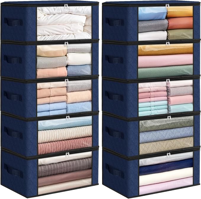 Fab totes 35L Closet Organizers, Foldable Under Bed Storage Containers | Storage Bags with Zippers,Window and Handles for Organizing Bedroom, Closet, Clothing,Organization with Handle by Fabtotes