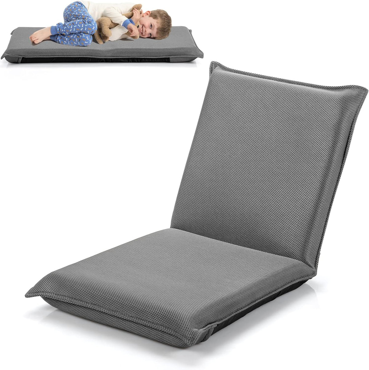 MAT EXPERT Adjustable Floor Chair, 6-Position Mesh Floor Gaming Chair, Folding Lazy Sofa Padded Lounger Recliner, Cushioned Floor Chair with Back Support for Reading, Meditating (Gray) by MAT EXPERT