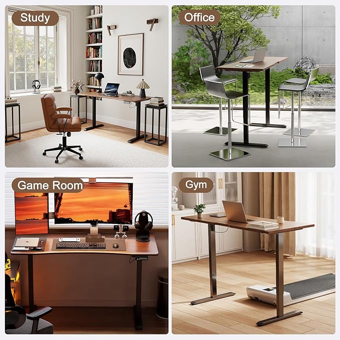 Solid Wood Electric Standing Desk, 55"x23.6" Walnut Standing Desk | 1 BOX,Home Office Desk with 3 Stages Single Motor, Wood Standing Desk with T-Shaped Metal Bracket for Gaming - Image 5