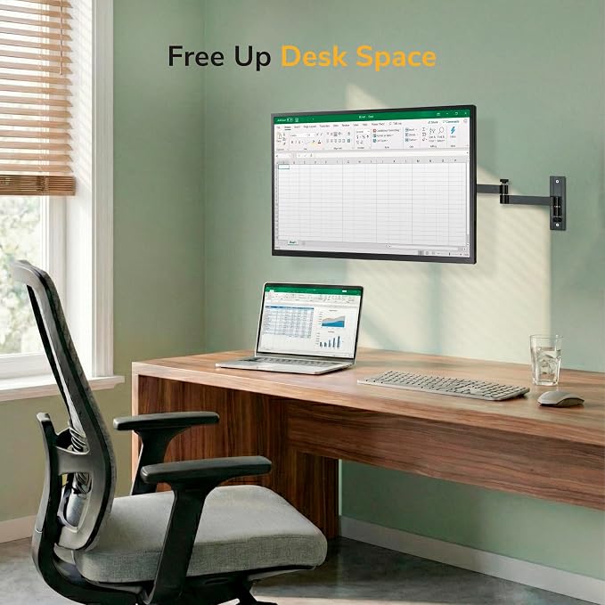 Mount-It! Full Motion Computer Monitor Wall Mount – Adjustable Arm for Home Office, Gaming, Workstations – Fits 19–32” Screens, VESA 75x75 & 100x100, Tilt Swivel Rotate, 33 lb, Single Stud Install - Image 8