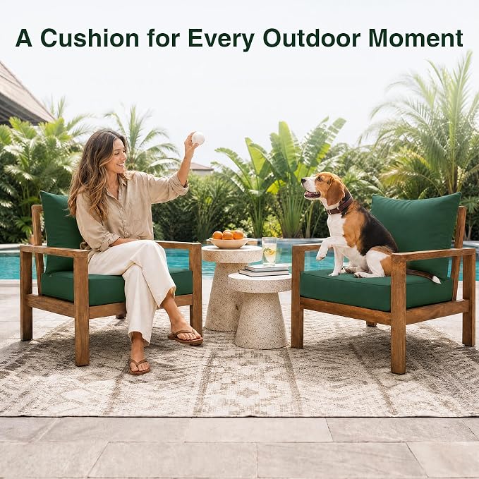 Favoyard Outdoor Patio Seat Cushion Set, 24x24 Inch, Water & Fade Resistant | Dark Green, Removable Cover, Deep Seat & Back Cushion, Tie Straps for Patio Furniture, Garden, Rocking Chair, Sofa Couch - Image 7