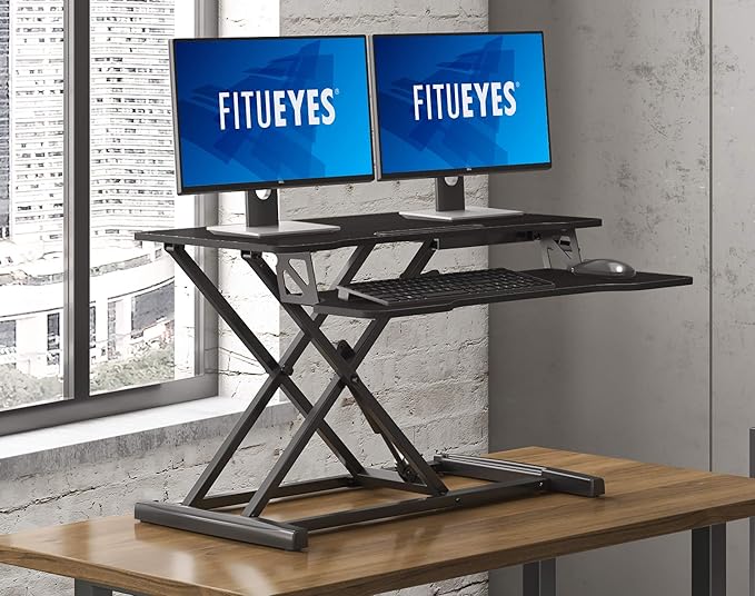 FITUEYES Height Adjustable Standing Desk 32” Wide Sit to Stand Converter | Standing Desk Converter,Stand Up Desk Riser,for Dual Monitor Riser,Tabletop Workstation for Home Office,Easy Assembly - Image 6