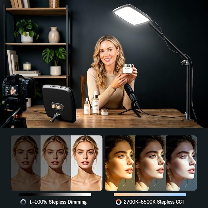 NiceVeedi 14" Soft Streaming Light, Dimmable Desk Ring Light with Clamp, 2700K-6500K/CRI97+/Flexible Arm/Modular Design/Remote, Key Light for Podcast/Home Office/YouTube/TikTok/Makeup/Video Calls - Image 5