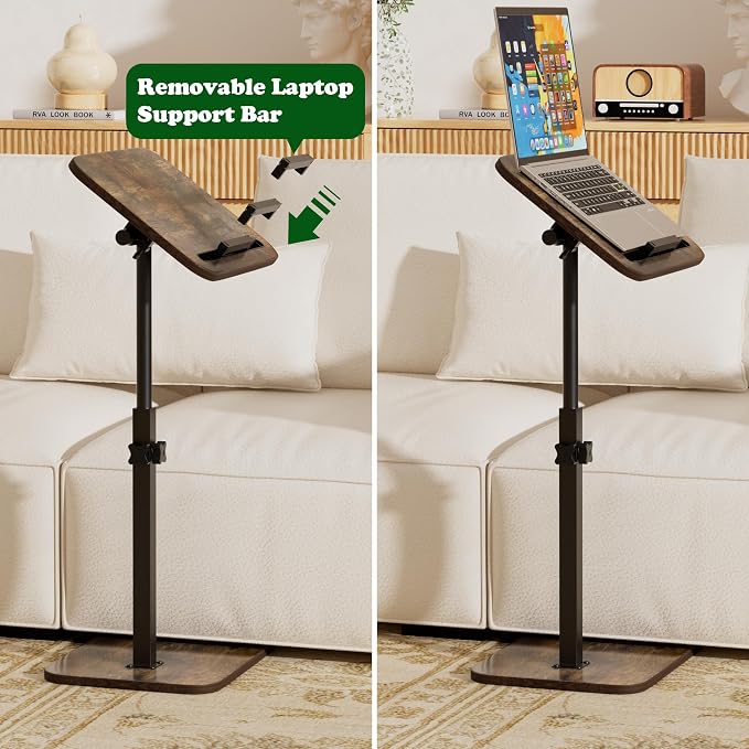 360° Swivel Sofa Side Table for Couch, Set of 2 | Adjustable Height, Laptop Table for Work, TV Trays Table for Snacks Reading, Fits Bed Chair, Phone & Tablet Slot - Image 5