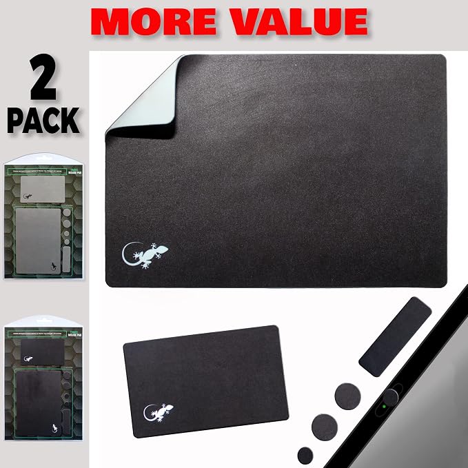 Mouse Pad Adhesive Bottom - Sticks to Any Surface - Portable - Webcam Covers and Screen Cleaner Included (2 x Black - Gray) - Image 2