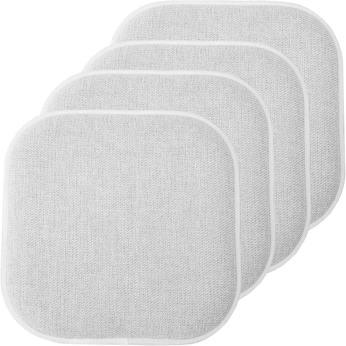Sweet Home Collection Chair Cushion Memory Foam Pads Honeycomb Pattern Slip Non Skid Rubber Back Rounded Square 16" x 16" Seat Cover, 4 Pack, Alexis Gray/White by SweetHomeCollection