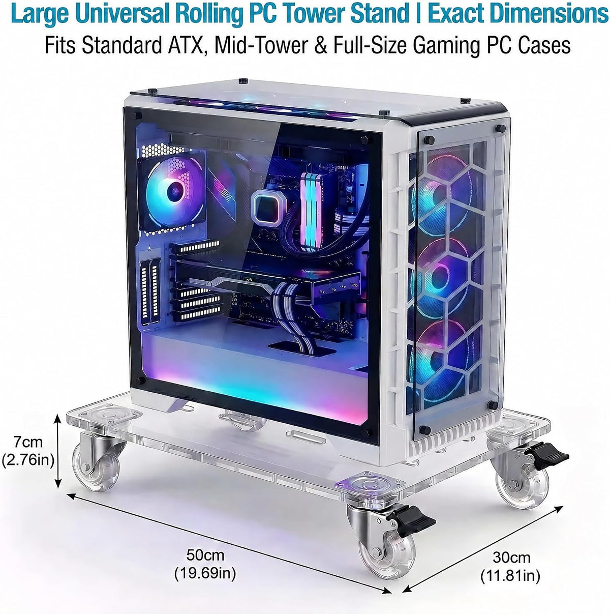 Clear Acrylic PC Tower Stand with Wheels, Under Desk Computer Tower Holder - Image 2