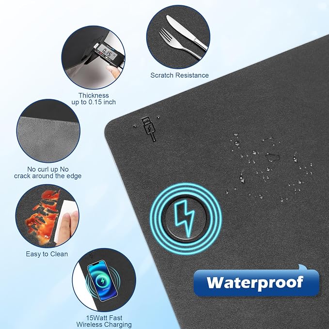 Wireless Charging Desk Mat,Mouse Pad, Black-L, 32 * 16inch - Image 7