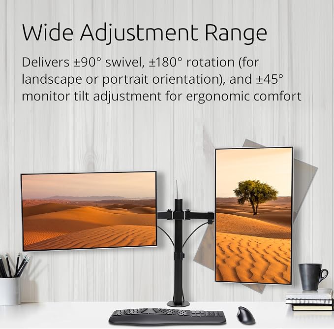 Kensington Dual Monitor Desk Mount, SmartFit Ergonomic Dual Monitor Arm for 2 Monitors Up to 32 inch and 17.6lbs for Office, Home, VESA Mount C-clamp Extended Monitor Stand, Black K55409WW - Image 4
