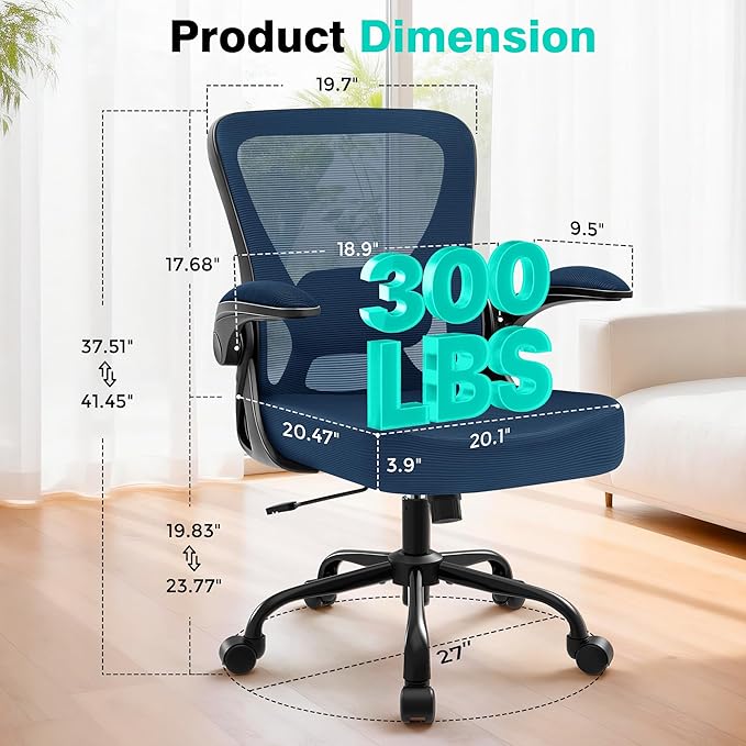 Office Chair - Ergonomic Breathable Mesh Desk Chair with Adjustable Lumbar Support and Flip-up Armrests - Executive High Back Rolling Swivel Comfortable Computer Gaming Chair for Home Office - Image 2