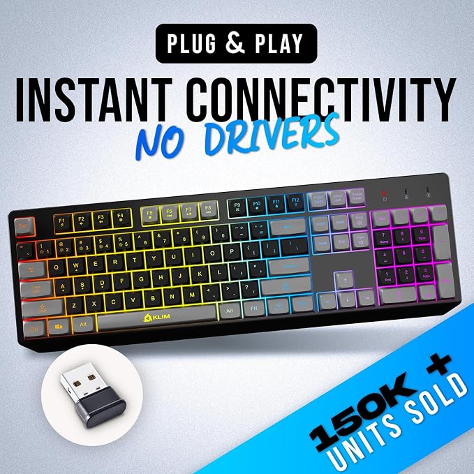 KLIM Chroma Wireless Keyboard – RGB Backlit Gaming, Rechargeable Battery, PC Keyboard, Durable & Water-Resistant, Compatible with PS4, PS5 & Mac - Black - Image 2