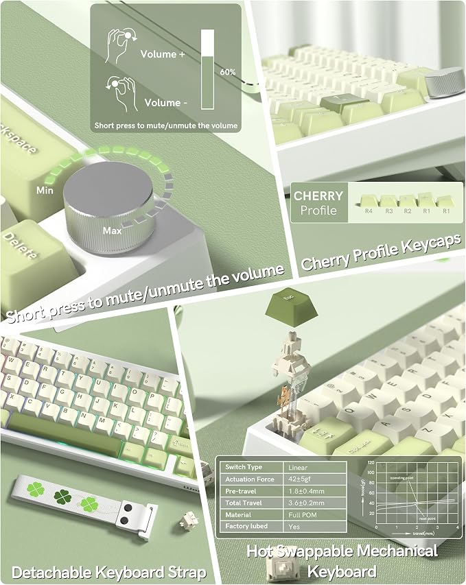 Womier 60% Gaming Mechanical Keyboard Green QMK/VIA | Creamy Keyboard Wired,Hot Swappable Gasket Mount RGB Key board,PBT Keycaps POM Linear Switch for Windows/MAC (VK66 PRO) - Image 4