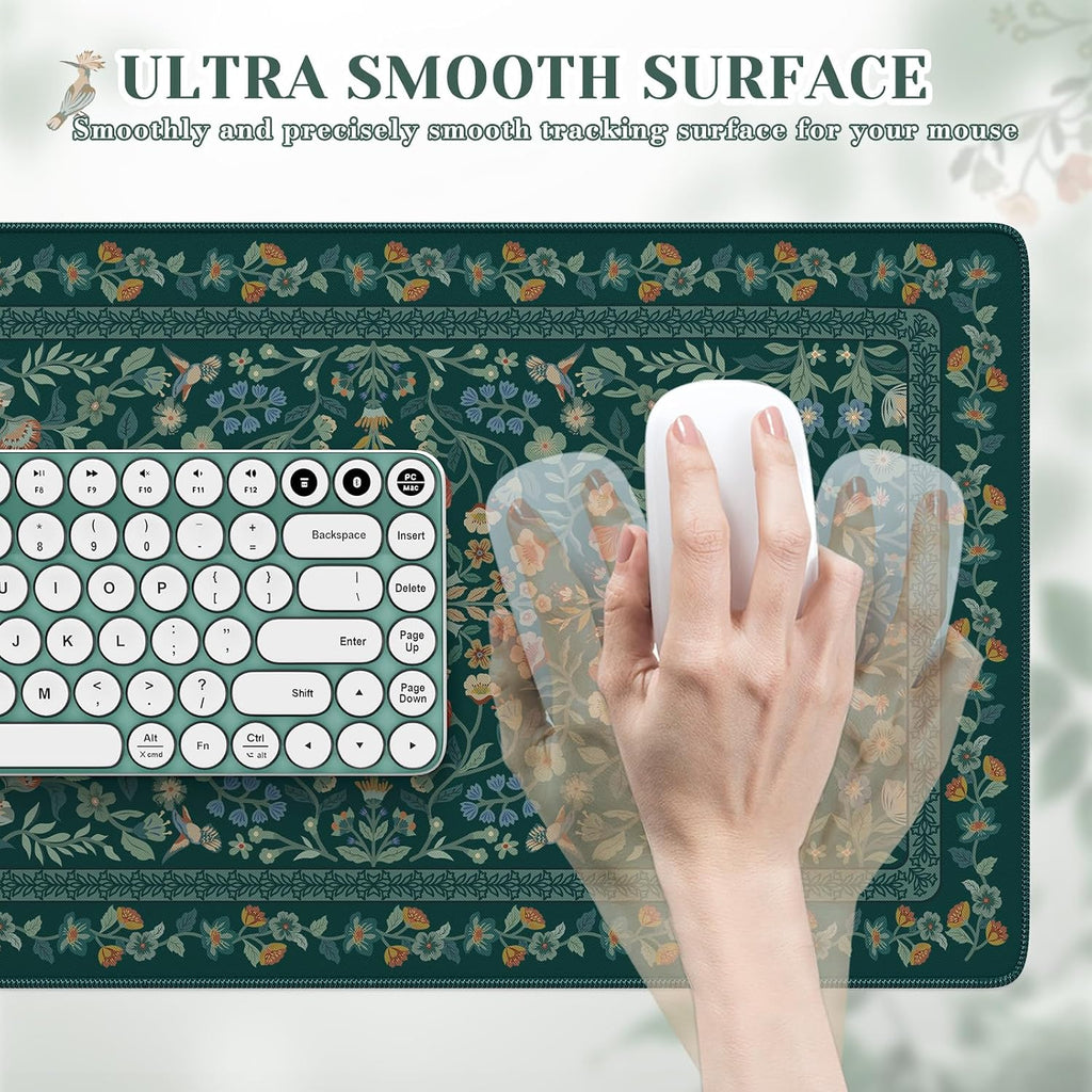 iCasso Aesthetic Flower Mouse Pad,23.6x13.7in,Deep Green - Image 3