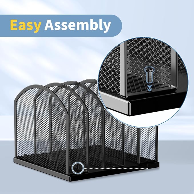 2 Pack Gawerk 5-Section Vertical Desktop Organizer, 5-Section Mesh File Folder Stand Sorter for Office Home Classroom Organization, Black - Image 4