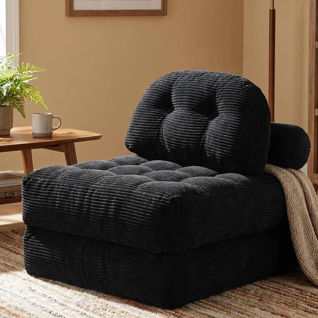 Convertible Corduroy Floor Sofa, 3-in-1 Folding Lazy Sofa Bed with Adjustable Backrest, Soft Bean Bag Chair Lounger for Living Room, Bedroom, Guest Room, Oversized Sleeper Chair - Image 7