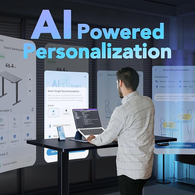 HUANUO AI-Powered Smart Electric Standing Desk, 32 Inch, Black | AI App & Voice Control via Alexa, Google Assistant & Siri Shortcuts, 28.3–46.5-Inch Height, Compact 32-Inch Desk, 3 Settings - Image 3
