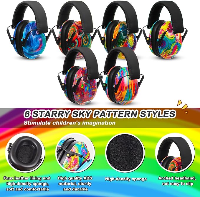 6 Pcs Noise Cancelling Headphones Kids Adult Ear Muffs Bulk, Ear Protection 27dB Noise Reduction Hearing Earmuff(Tie Dye,Bright Colors) - Image 3