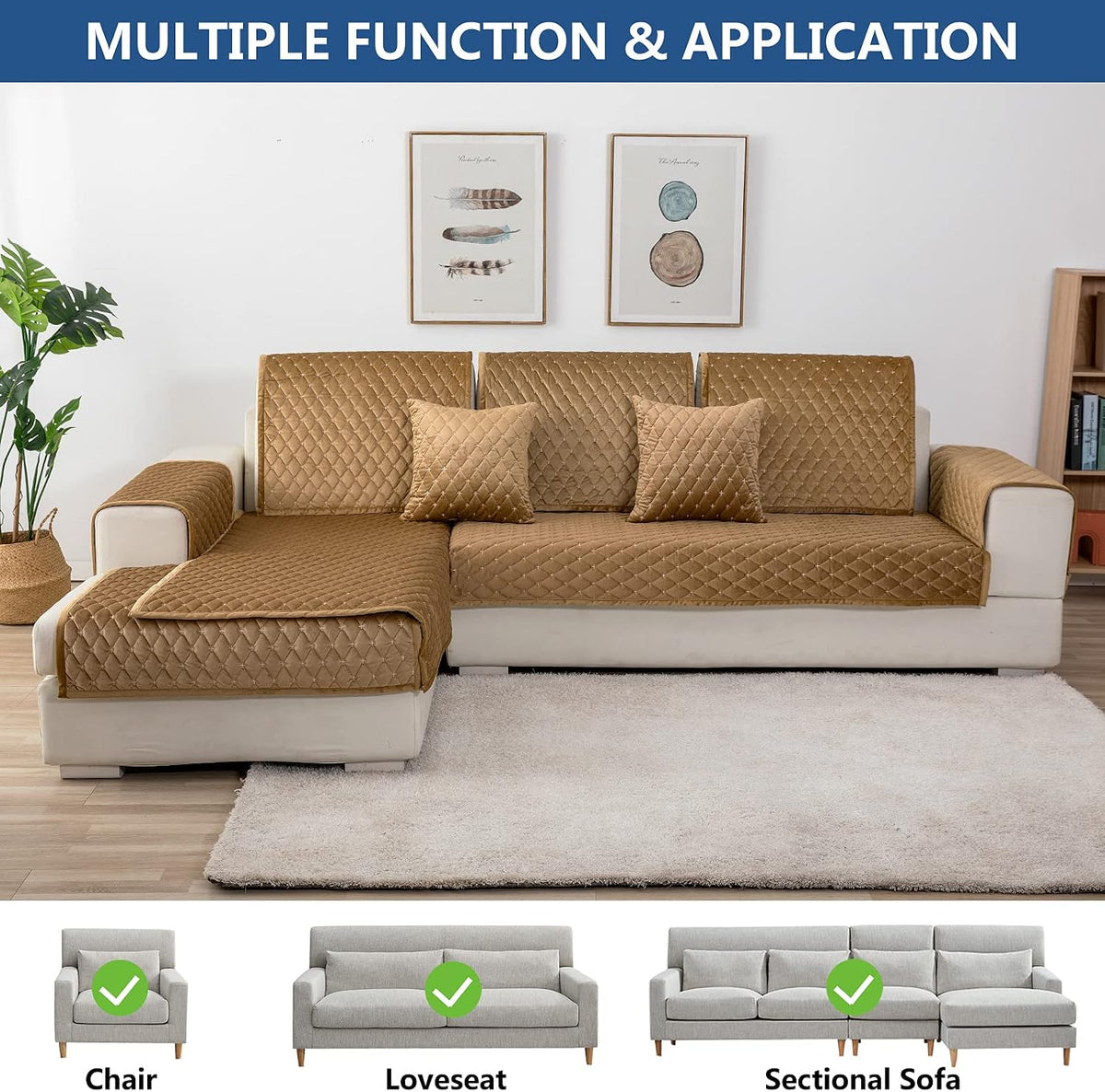 Velvet Sectional Couch Covers for Dogs,Coffee,1PC,36''x63'' - Image 2