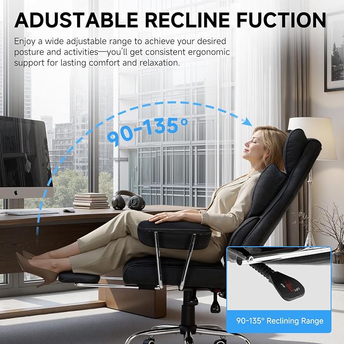 GTPLAYER Gaming Chair,Office Chair with Pocket Spring Lumbar Support, Ergonomic Comfortable Wide Office Desk Computer Chair with Outward Fixed Soft Armrests and Footrest (Fabric, Black & Gray) - Image 6