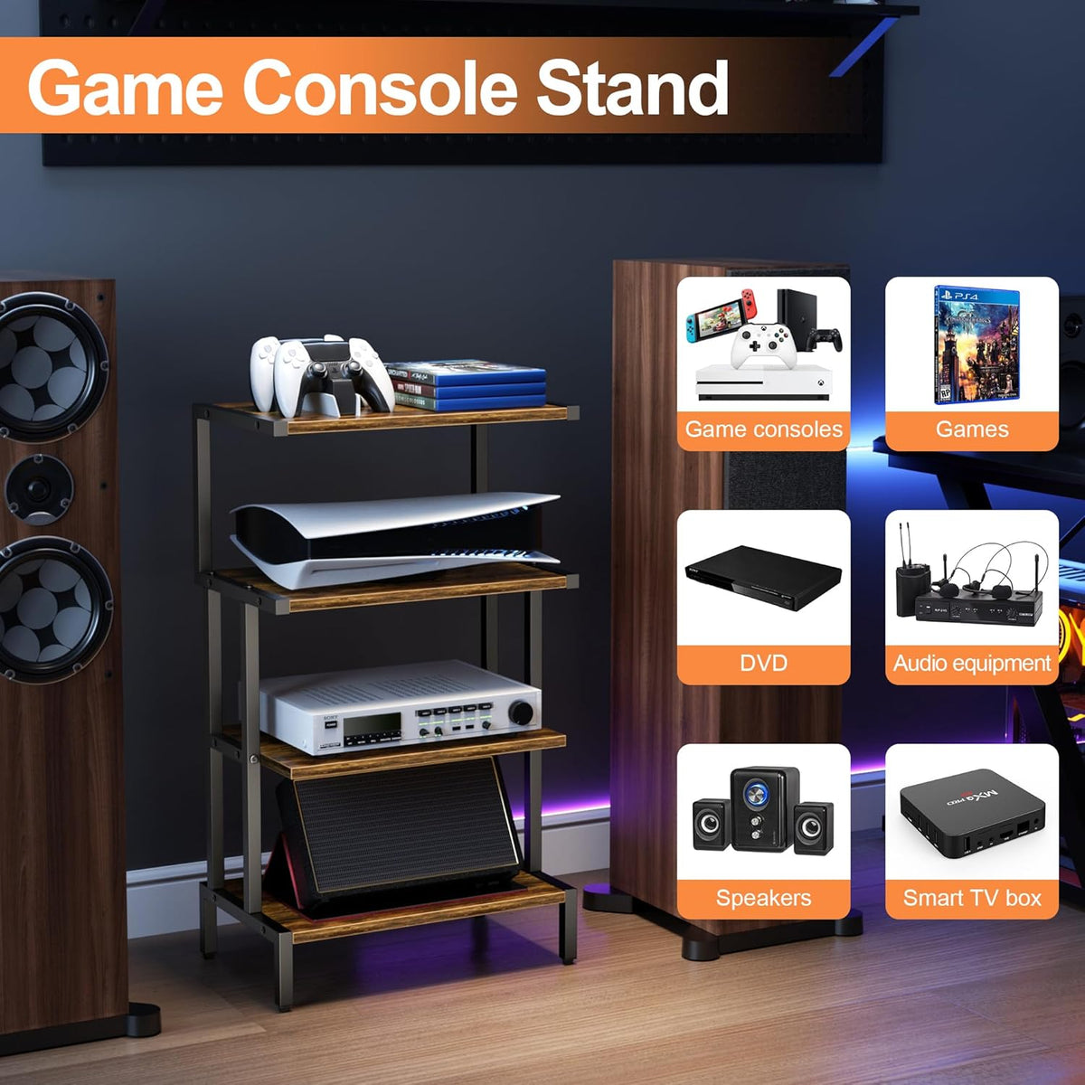 Game Console Stands, 4-Tier AV Media Shelf, Stereo Stand - Image 3