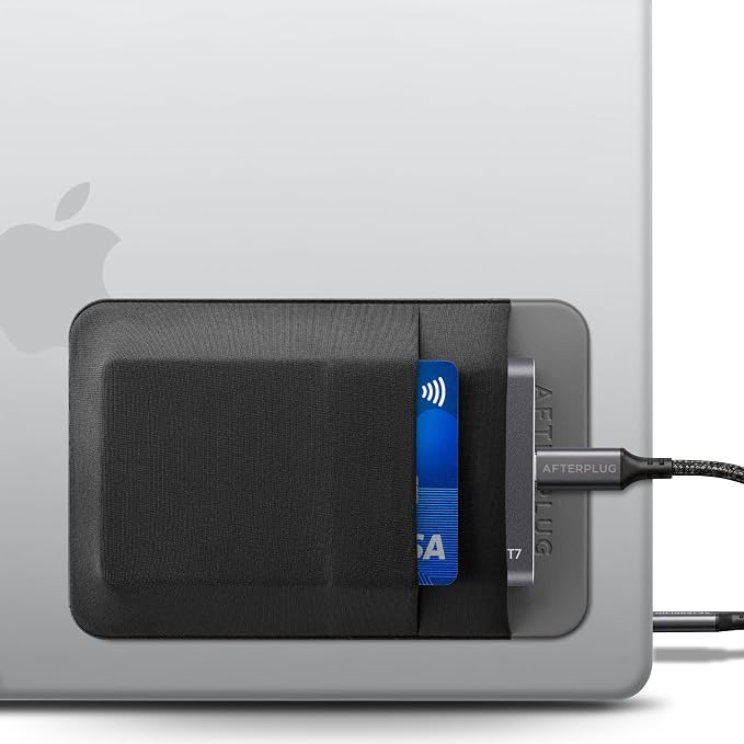 2-Pocket SSD & Hard Drive Holder for Laptop, Reusable 3M Adhesive | Stick-On Sleeve for Portable SSDs | 5.1 x 3.4-Inch Pouch | Separate Pocket for Cables | Built-In Safety Strap by Afterplug