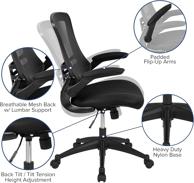 Flash Furniture Mid-Back Black Mesh Swivel Ergonomic Task Office Chair with Flip-Up Arms - Image 13