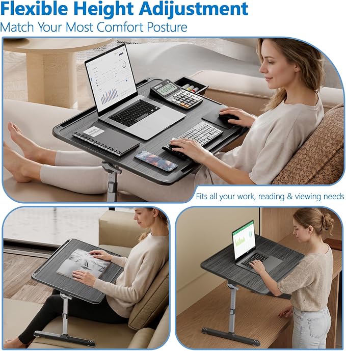 Potuopy Adjustable Lap Desk,Large Smooth Easy-Clean Wood Grain Desktop,Foldable Laptop Bed Tray Table with Storage Drawer,Portable Laptop Stand Fits 17" Laptop for Bed Couch Floor (Light Striped) - Image 7