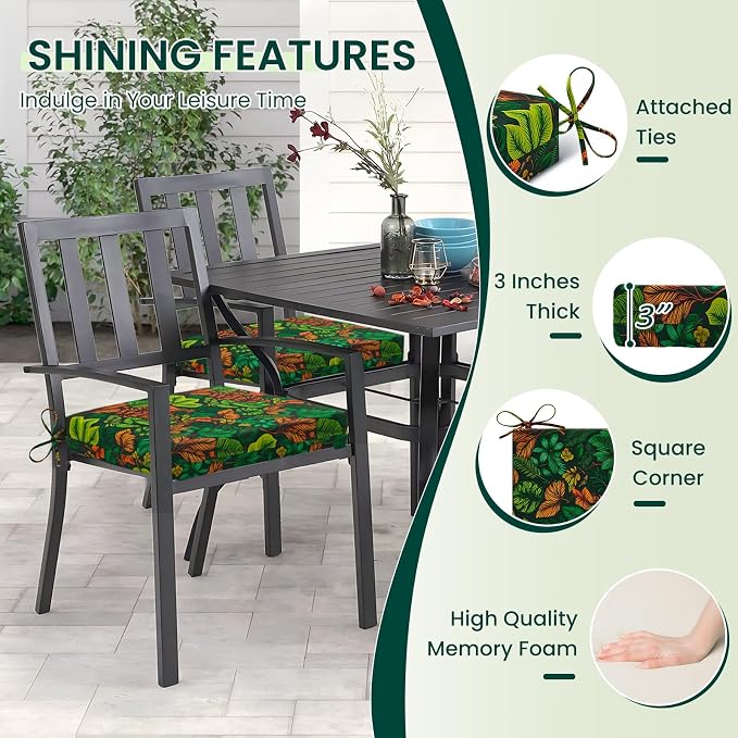HARBOREST Outdoor Chair Cushions Set of 4, Water Resistant Patio Chair Cushions with Ties, Square Corner Outdoor Seat Cushions for Patio Furniture, 18.5"x16"x3", Colored Leaf - Image 3