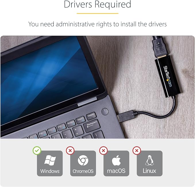 StarTech USB-A 3.0 to HDMI Converter, 1080p60, Windows Driver Required, TAA | USB 5Gbps, Single monitor, 2ch audio, Full HD, Windows X86/X64/ARM only, No macOS ChromeOS or Linux - Image 4