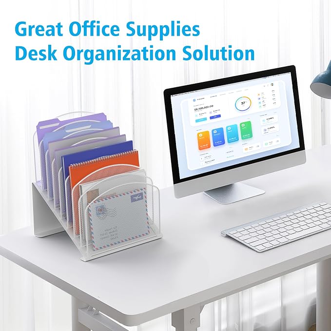 Inclined Desk File Organizer, 8-Section Upright Desk Organizer Standing File Sorter for Office Classroom Desktop Organization (White) - Image 6