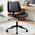 Ergonomic Armless Office Desk Chair - Mid-Century Modern Black Faux Leather with Diamond Stitch, Adjustable Height Swivel Rolling Task Computer Chair with Walnut Accent for Home Office, Study & Work by Fidom