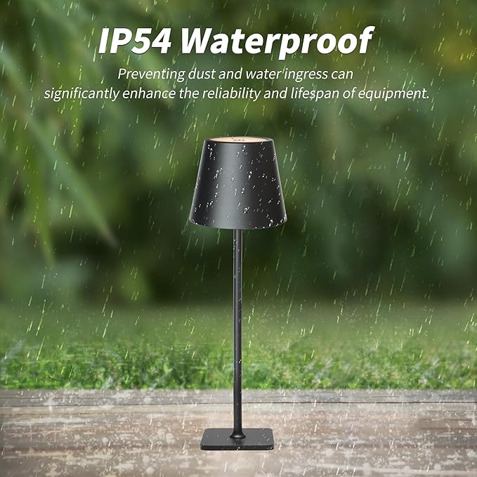 Mr. White Outdoor Waterproof Cordless Wireless Rechargeable Portable Top Touch Battery Operated Powered LED Table Lamp Desk Lamp Lights for Restaurant Kitchen Patio Dinner Dining (Black) - Image 5